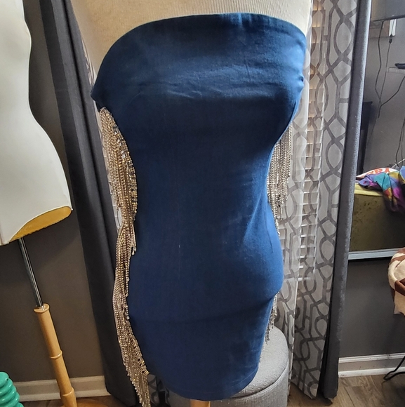 Fun and Flirty Akira Embellished Strapless Denim Dress - Picture 5 of 7